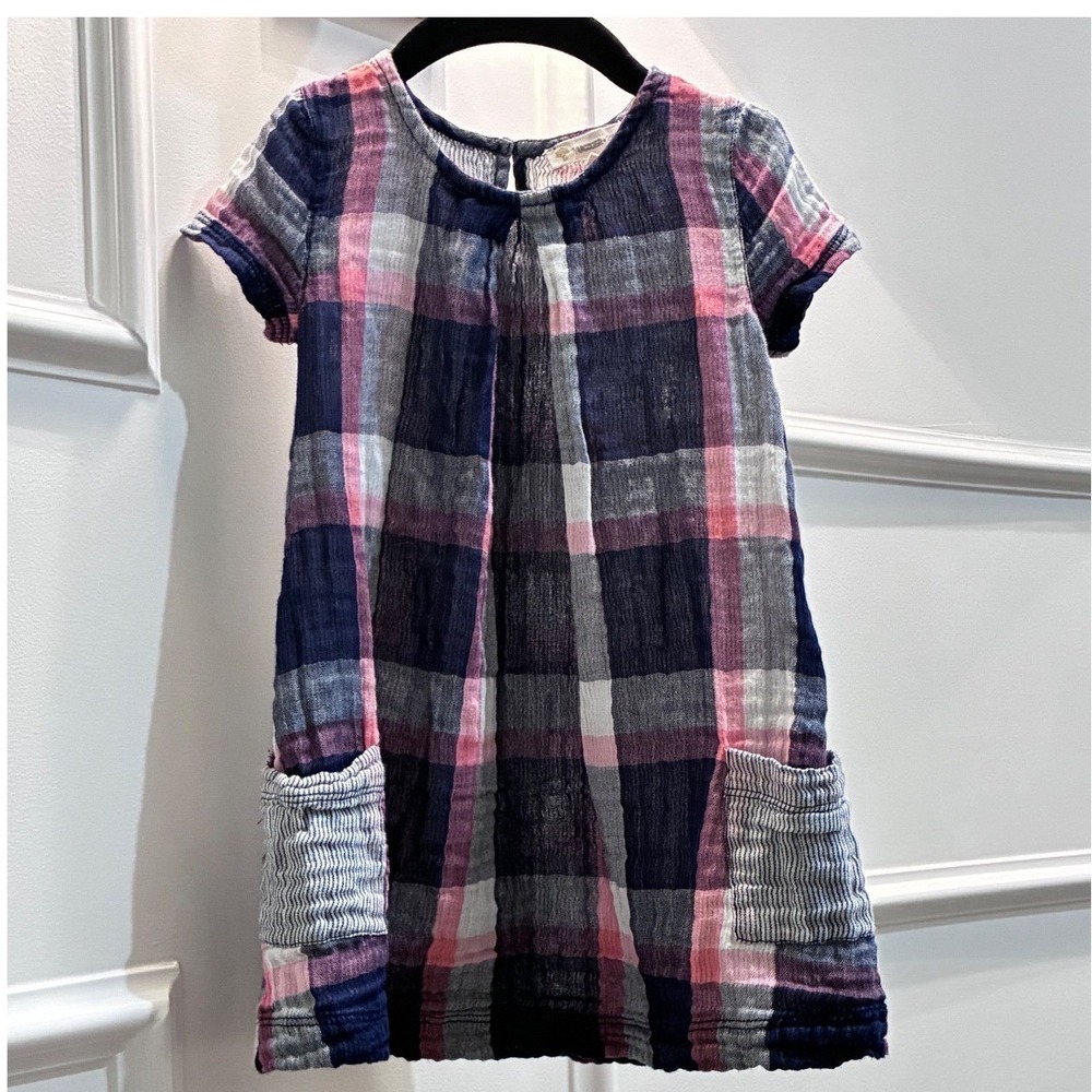 Tucker & Tate 100% Cotton Summer Dress Vintage  Pockets Navy Pink Retro 3T